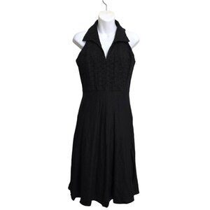 Eliza J Black Halter Neck Crocheted Lace A-Line Linen Blend Midi Dress Sz 6